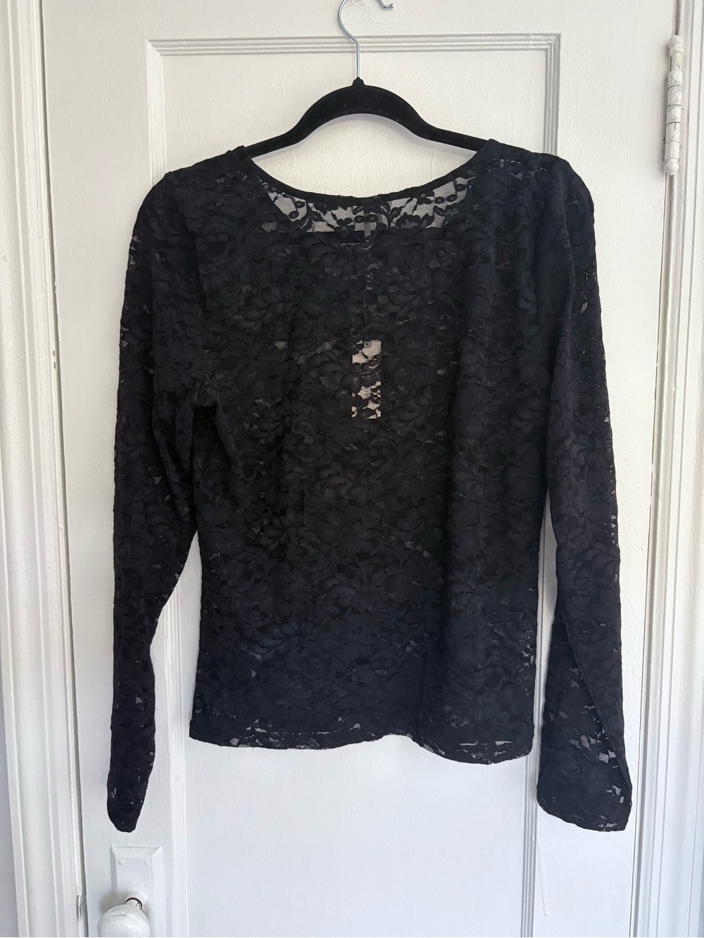 Anthropologie Black Floral Lace Long-Sleeve Top - Picture 2 of 7